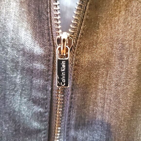 Calvin Klein Fitted Jacket Blue Faux Denim Zip Front Pockets Full Zip, Size 12 - Picture 6 of 13